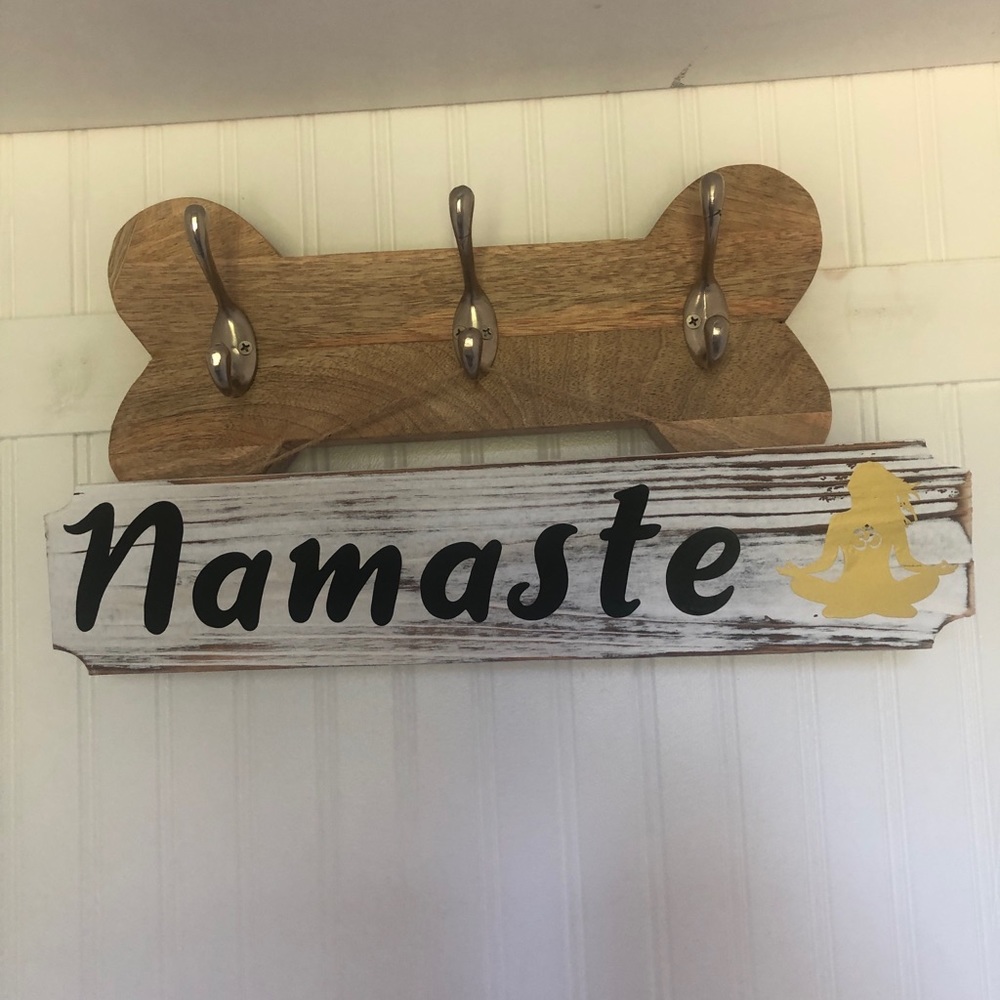 “Namaste” Yoga pose whitewash farmhouse wood sign
